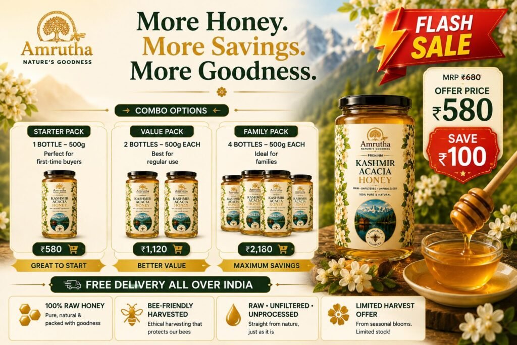 Pristine Himalayan mountain valley with white acacia blossoms raw and organic honey source