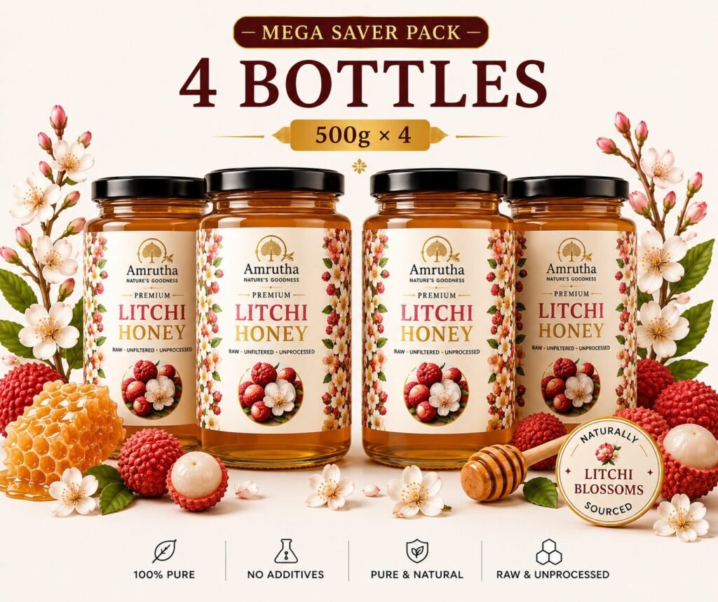 Amrutha Litchi Honey Mega Saver Pack bulk four 500g bottles wholesale value