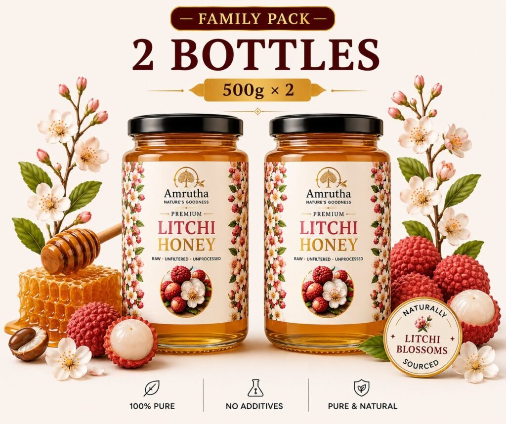 Amrutha Litchi Honey Family Pack two 500g bottles saving offer