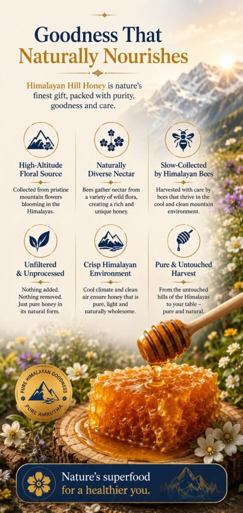 Wild honeybees on mountain flora showcasing the diverse nectar composition of Himalayan Hill Honey.